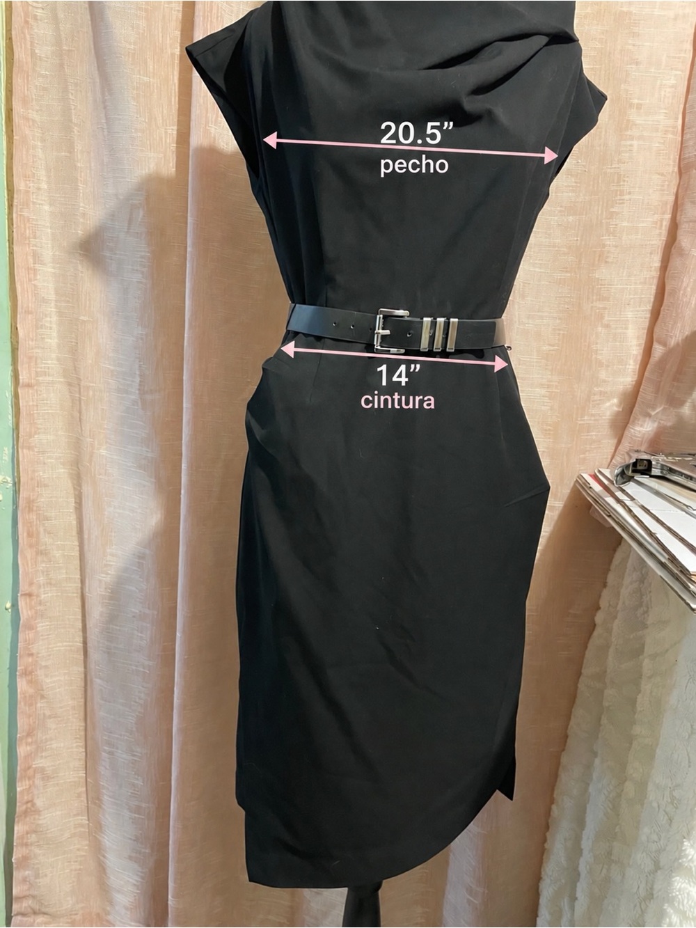 Michael Kors Black Midi Sheath Dress with Belted Waist